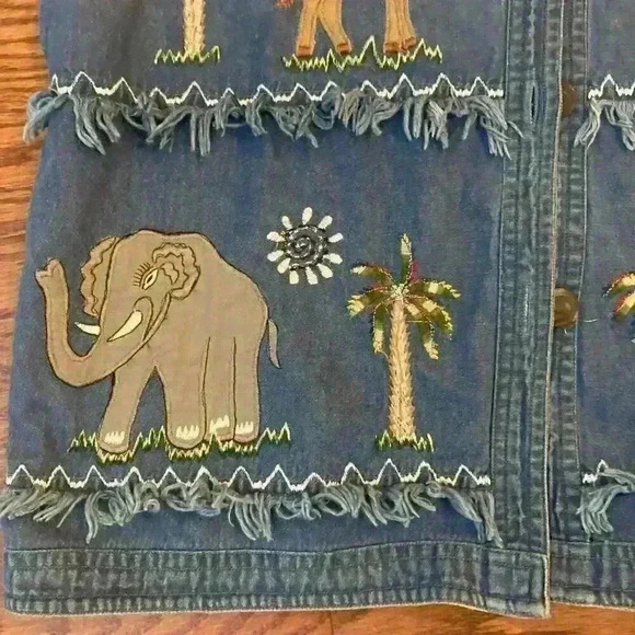 Vintage 90's Y2K Denim Vest Embroidered Safari Animals Size XL Made in India - Picture 3 of 10